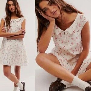 Free People Ivory Combo Beasley Mini Dress with Floral Heart Print